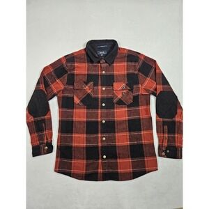 Roark Shirt Men's L Nordsman Flannel Plaid Elbow Patch Wool Blend Over Shirt Red